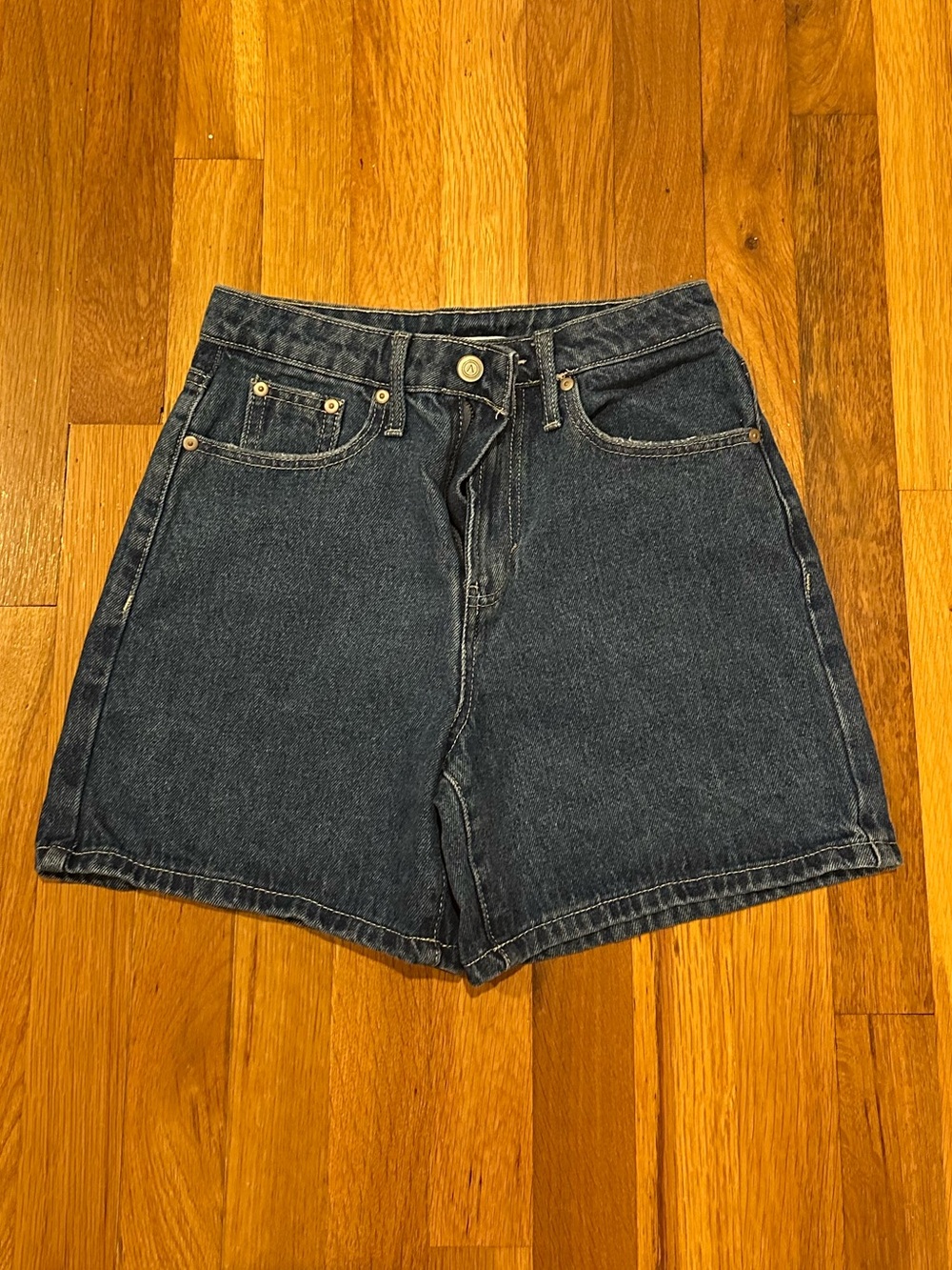 High-Waist Dark Blue Denim Shorts - Women